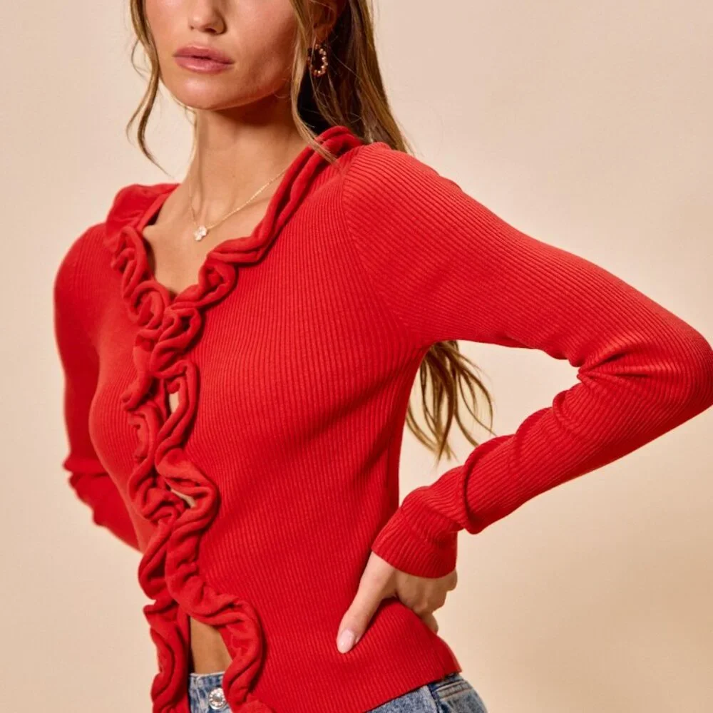 SO ME Cascade Ruffle Ribbed Sweater‎ Cardgian - Picture 4 of 16